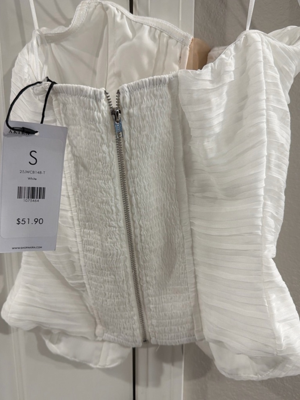 AKIRA White Smocked Corset-Style Ruffle Tank
